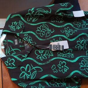 Malibu Black Shirt with Green Floral Design XLarge.  New. Sale